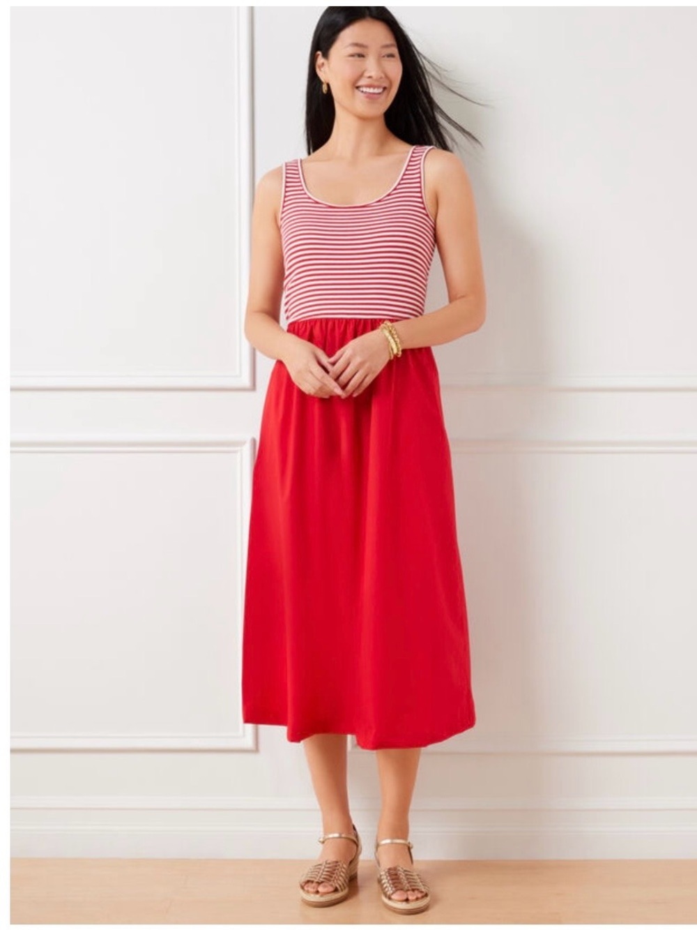 Talbots Red and White Striped midi dress size xl nwt - Picture 1 of 10
